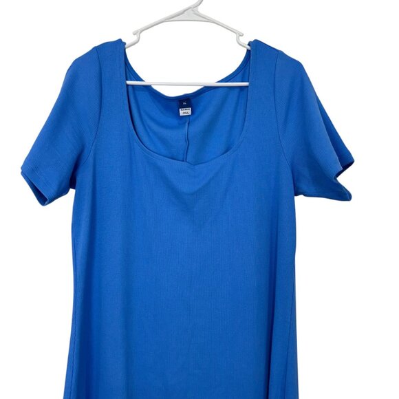 Old Navy Womens Blue Short Sleeve Fitted Midi Dress SZ XL Stretchy Comfort - Picture 7 of 13